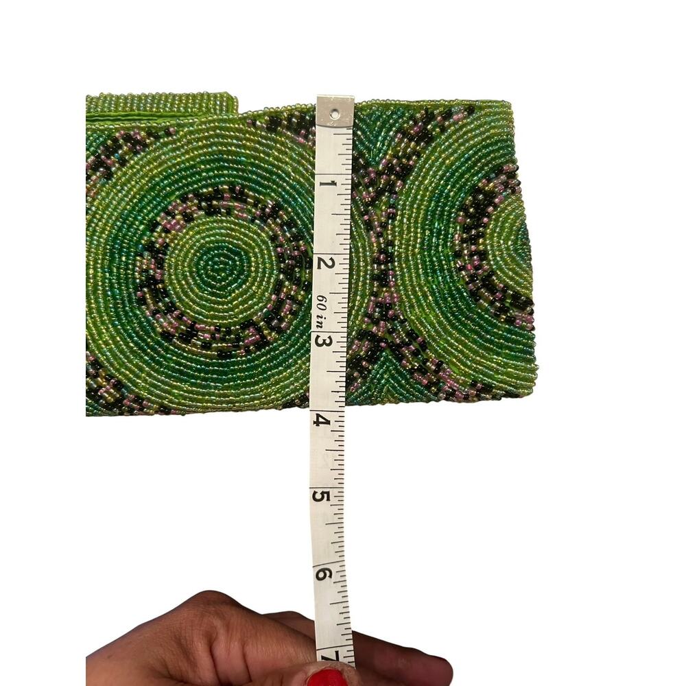 Vintage  Y2K Women's Green hand-beaded indie wallet clutch whimsical bag - Picture 7 of 8
